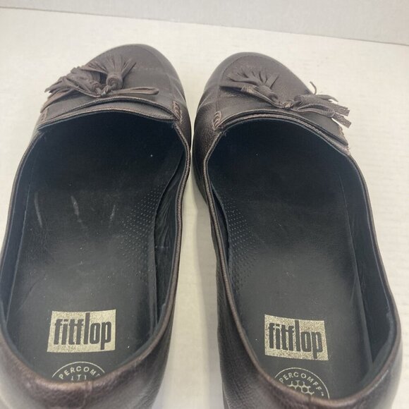 FitFlop Leather Tassel Loafers Shoes Womens Size 11 Brown Comfort Slip On Comfy - Picture 8 of 12